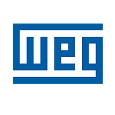 WEG logo, blue stylized text within a rectangular outline.