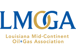 Louisiana Mid-Continent Oil Gas Association logo in blue and gold with O and G interconnected