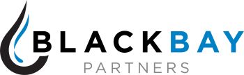 BlackBay Partners logo: black teardrop with blue wave, 'BLACK' black, 'BAY' blue, 'PARTNERS' gray.